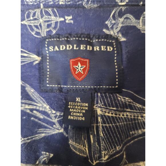Saddlebred Mens Shirt Navy/White Sailboat Design Short Sleeve Sz XL - Picture 5 of 5